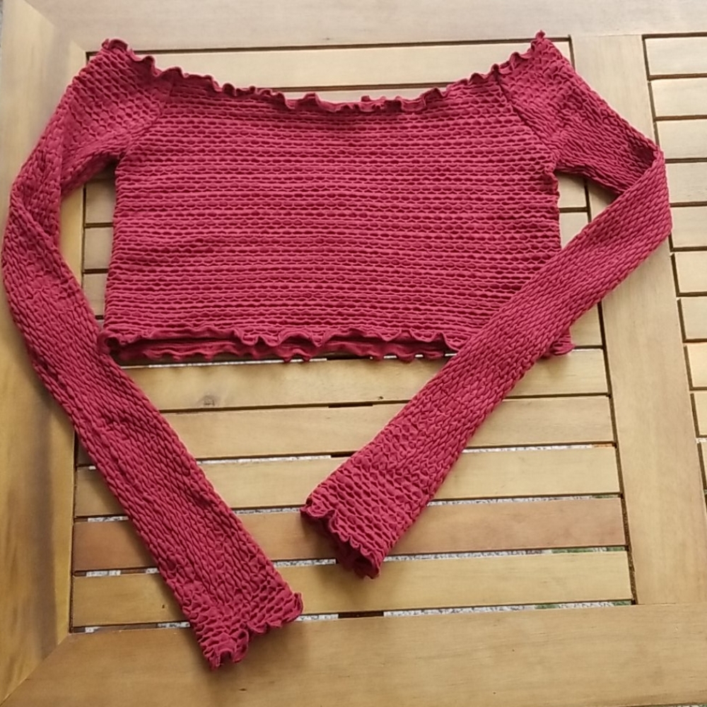 Free People Textured Long Sleeve Crop Top M/L - Picture 3 of 7